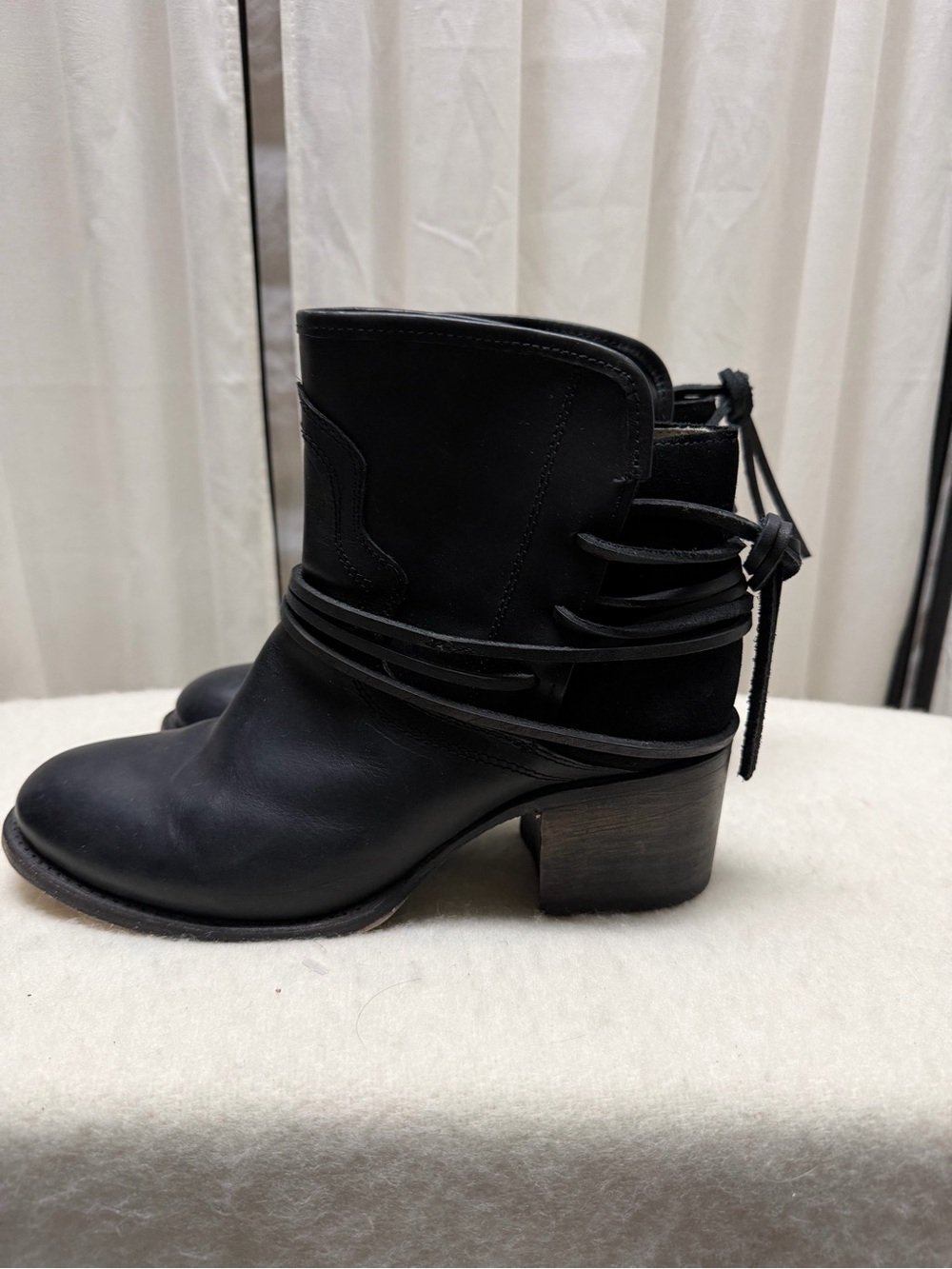 Freebird by Steven Black Leather Ankle Boots with Wrap Tie
